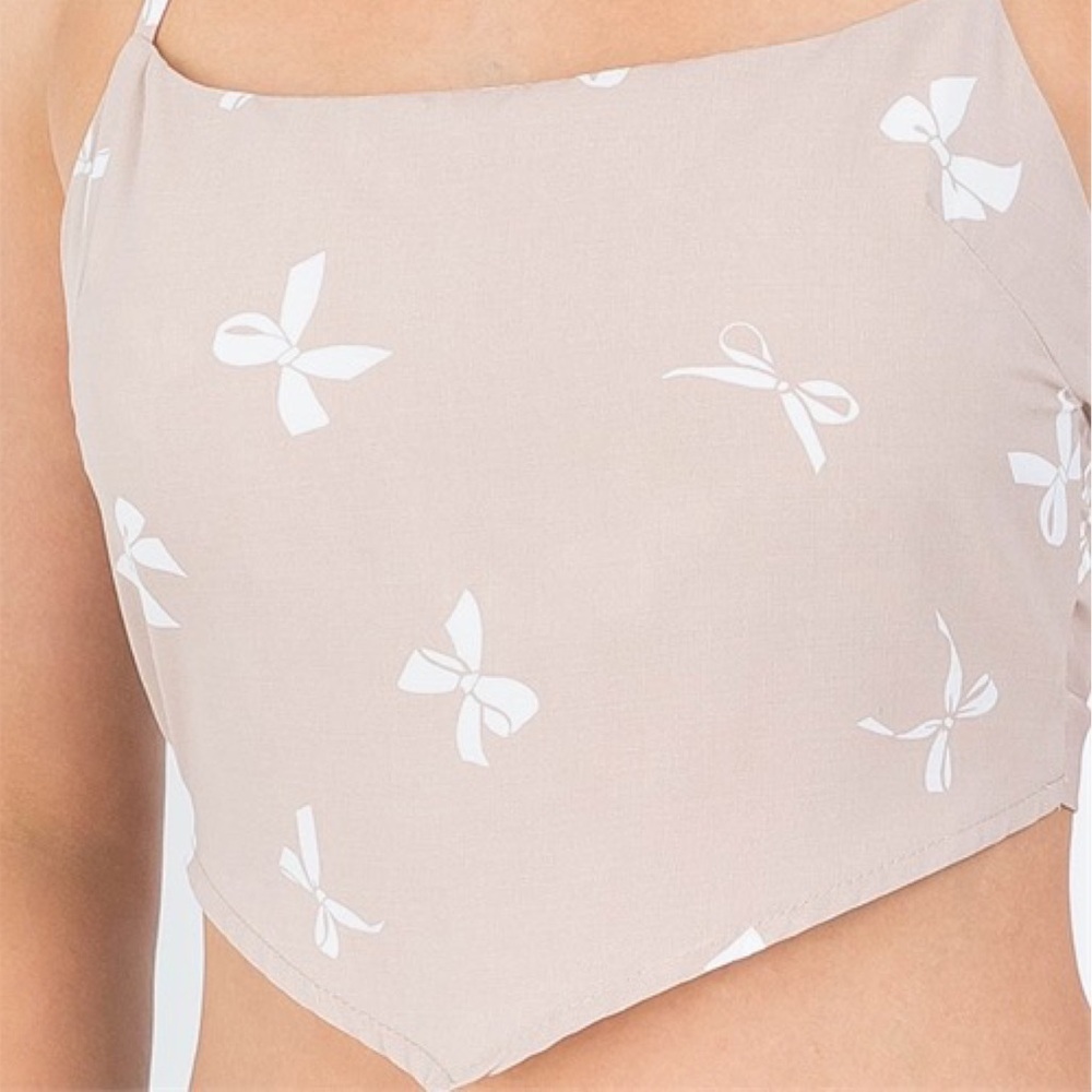 Flirty Taupe Handkerchief Triangle Crop Top Tie Back - Picture 5 of 15